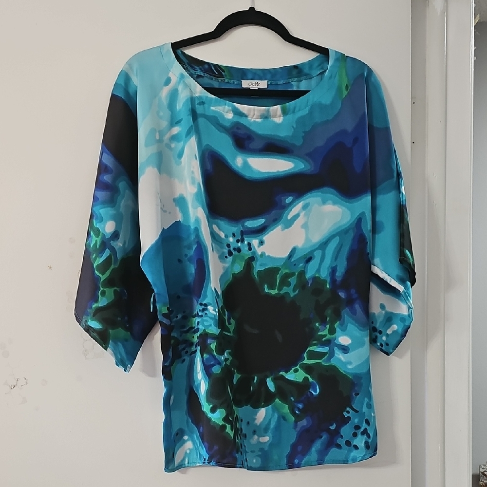 Cache Blue and Black Abstract Blouse